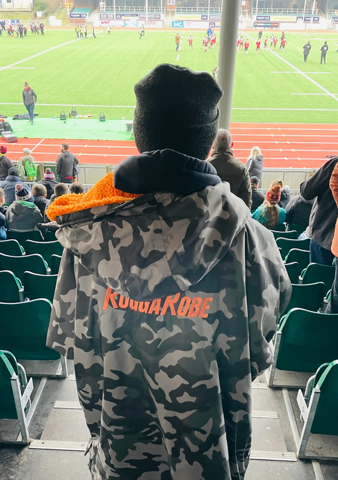 Grey Camo Kids Change Robe with Orange Fleece - RuggaRobe