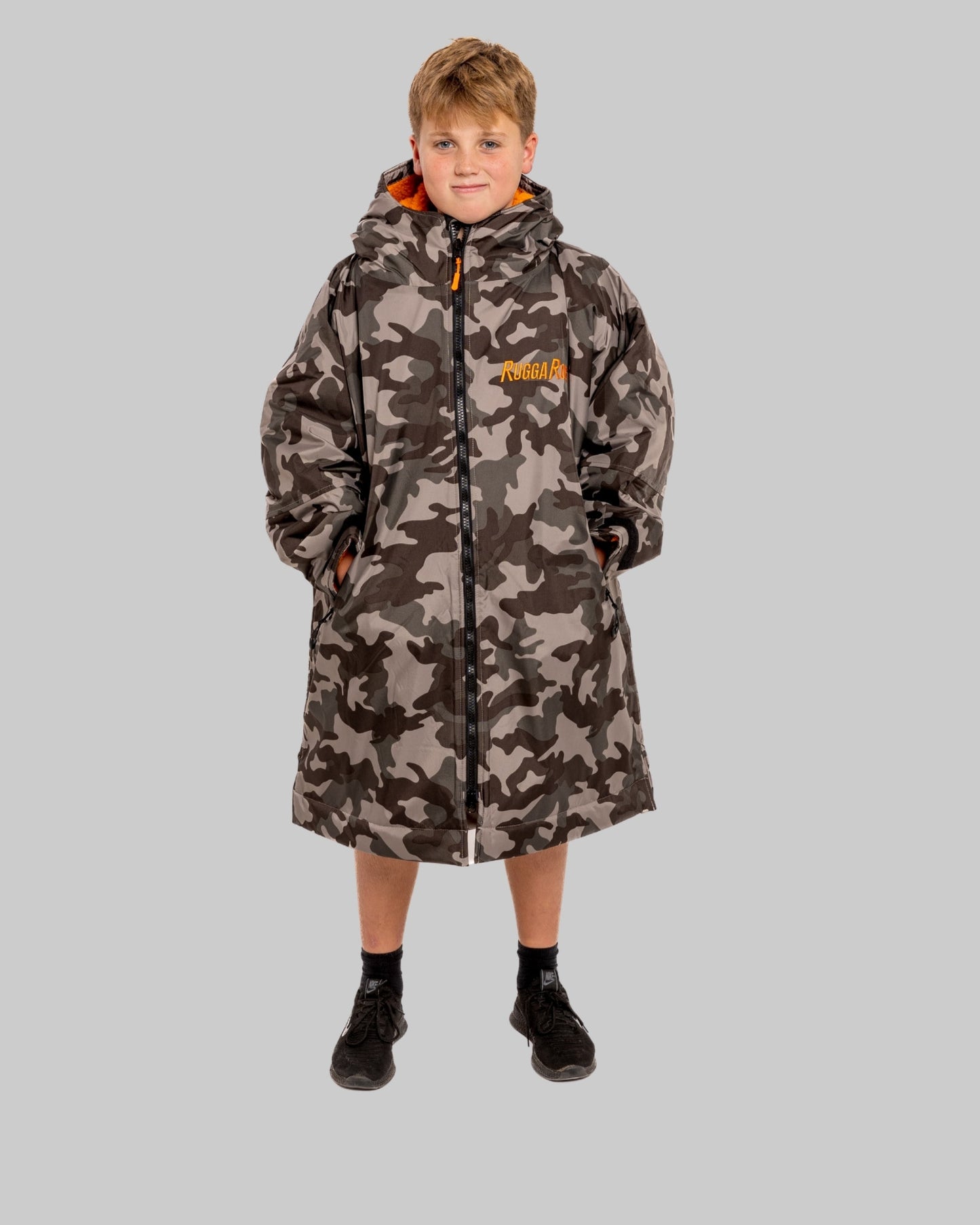 Grey Camo Change Robe with Orange Fleece  - Club Robe (Kids)
