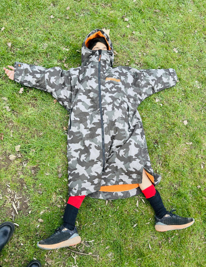Grey Camo Kids Change Robe with Orange Fleece - RuggaRobe