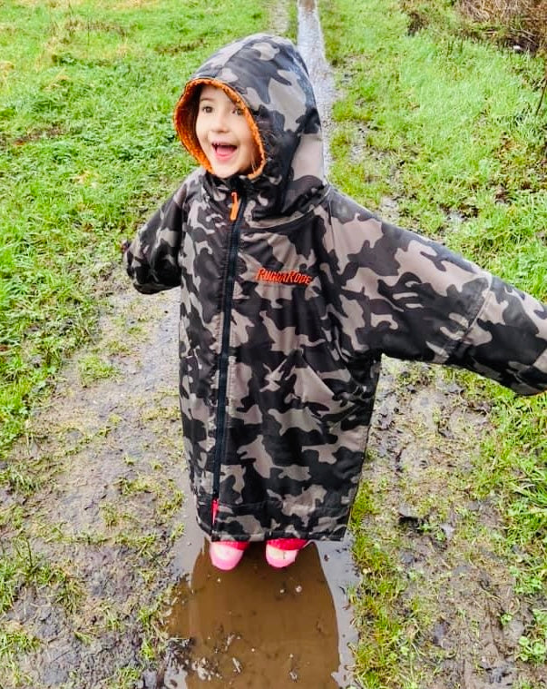 Grey Camo Kids Change Robe with Orange Fleece - RuggaRobe