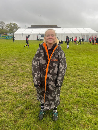 Grey Camo Kids Change Robe with Orange Fleece - RuggaRobe