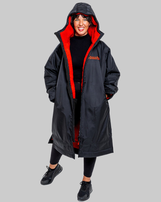 Black Change Robe with Red Fleece - RuggaRobe