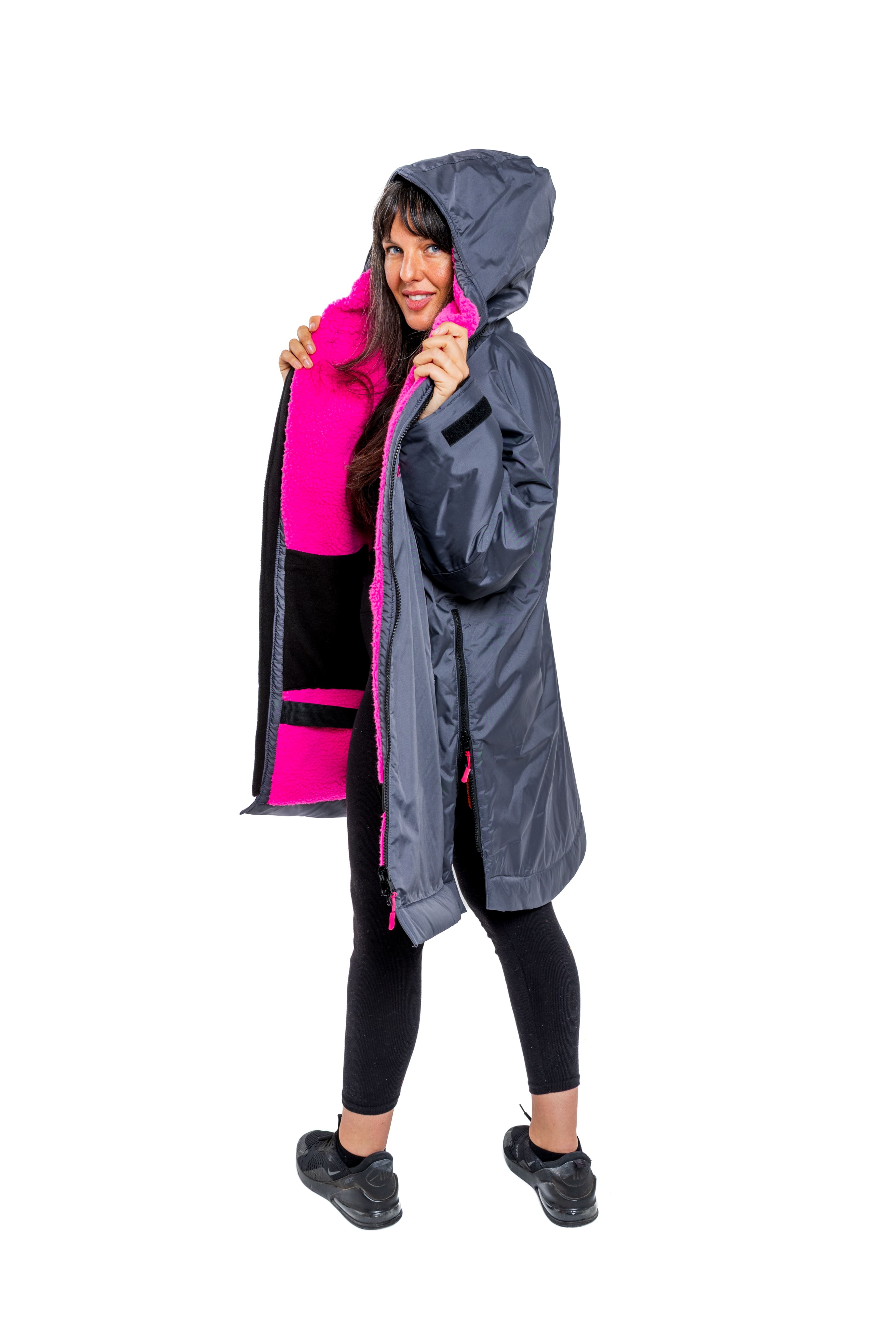 RR Country Grey Adults Change Robe with Pink Fleece