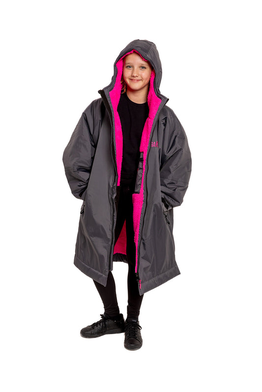 RR Country Grey Kids Change Robe with Pink Fleece
