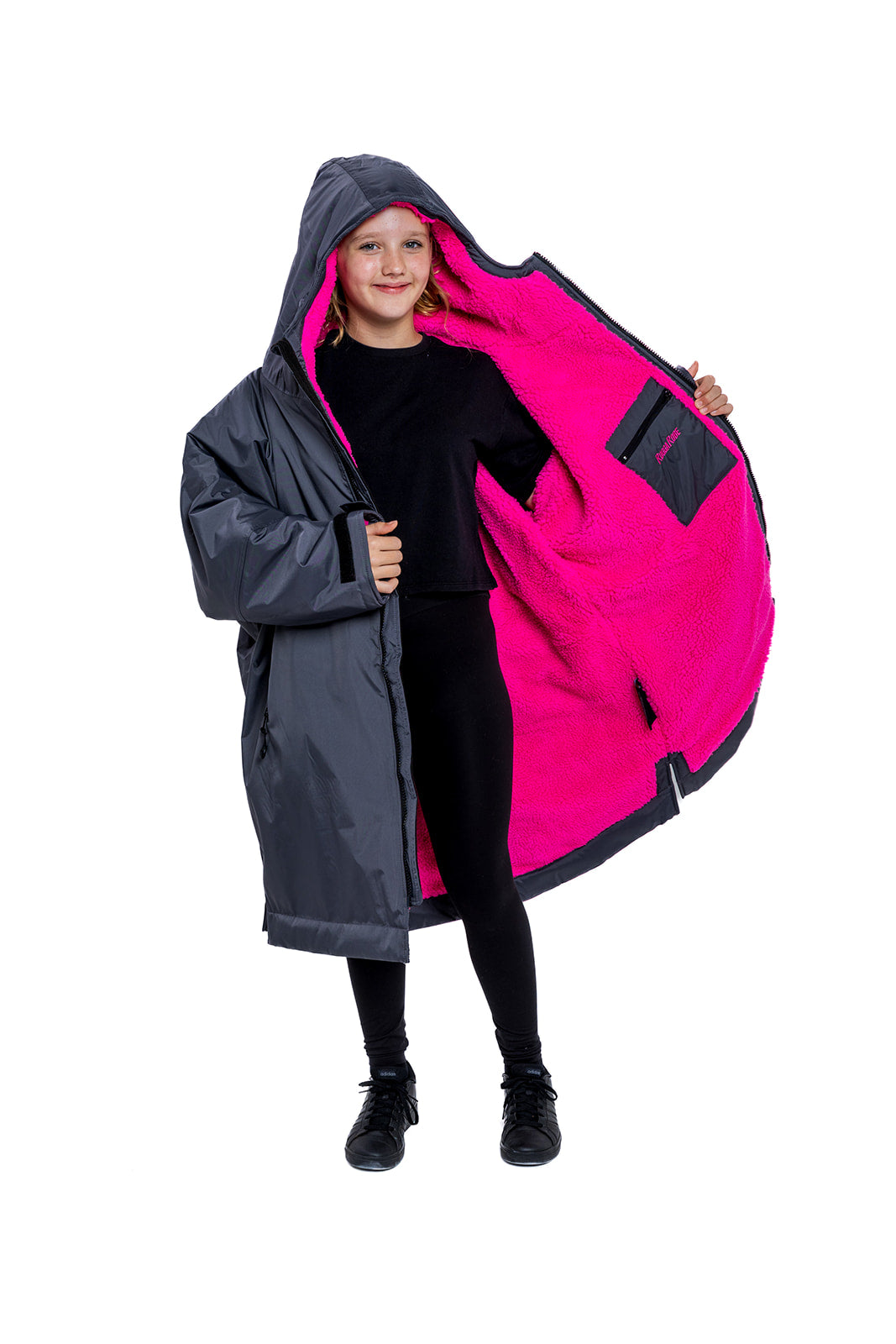 RR Country Grey Kids Change Robe with Pink Fleece
