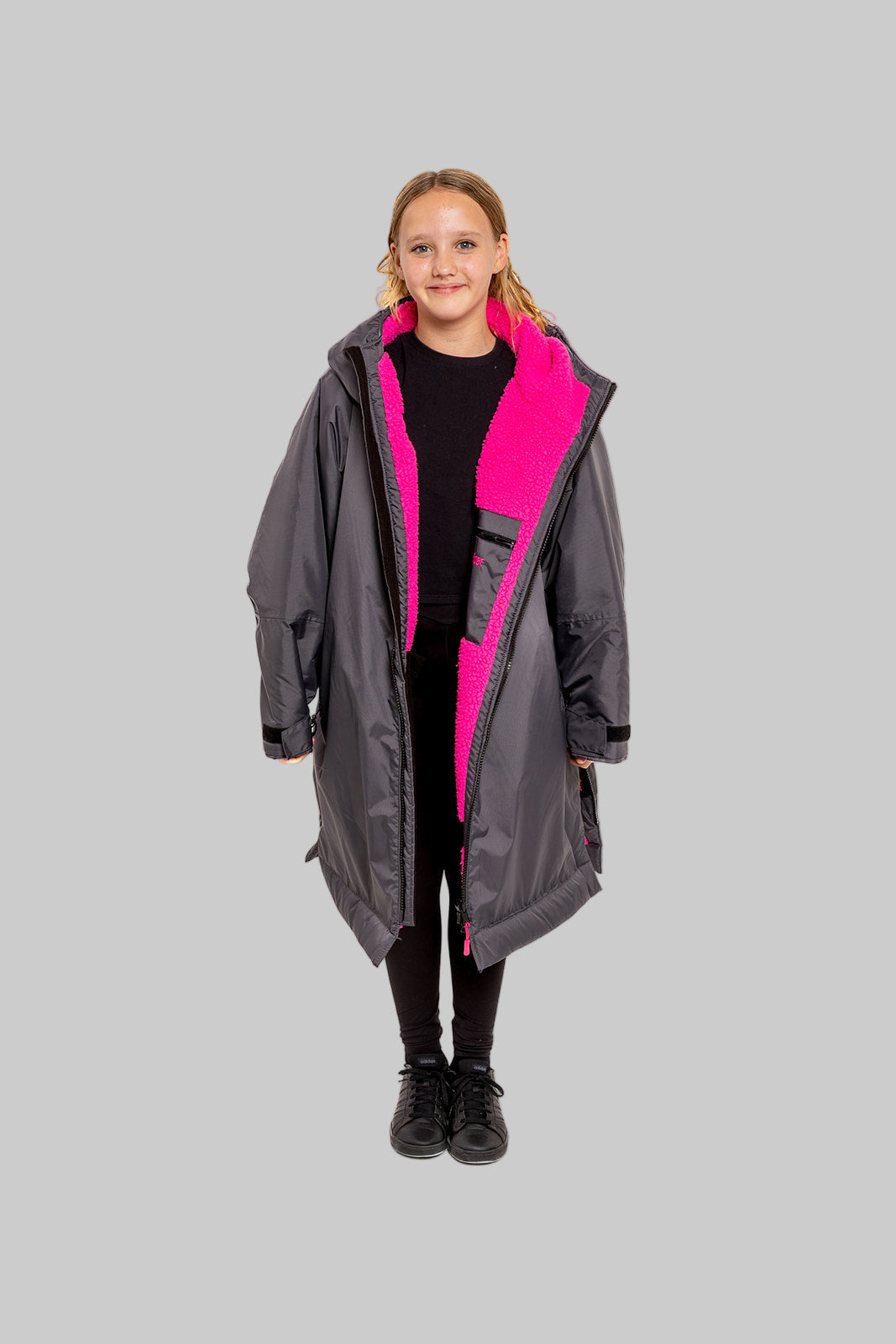 RR Country Grey Kids Change Robe with Pink Fleece