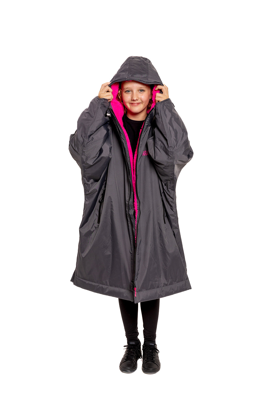 RR Country Grey Kids Change Robe with Pink Fleece