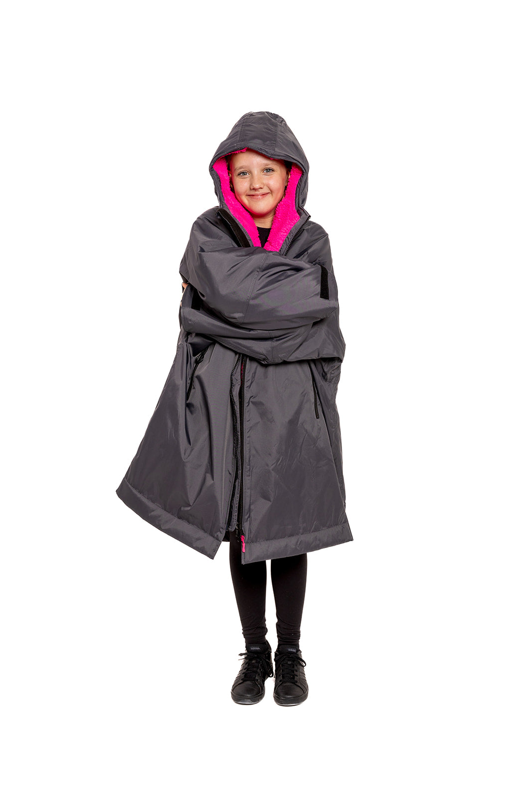 RR Country Grey Kids Change Robe with Pink Fleece