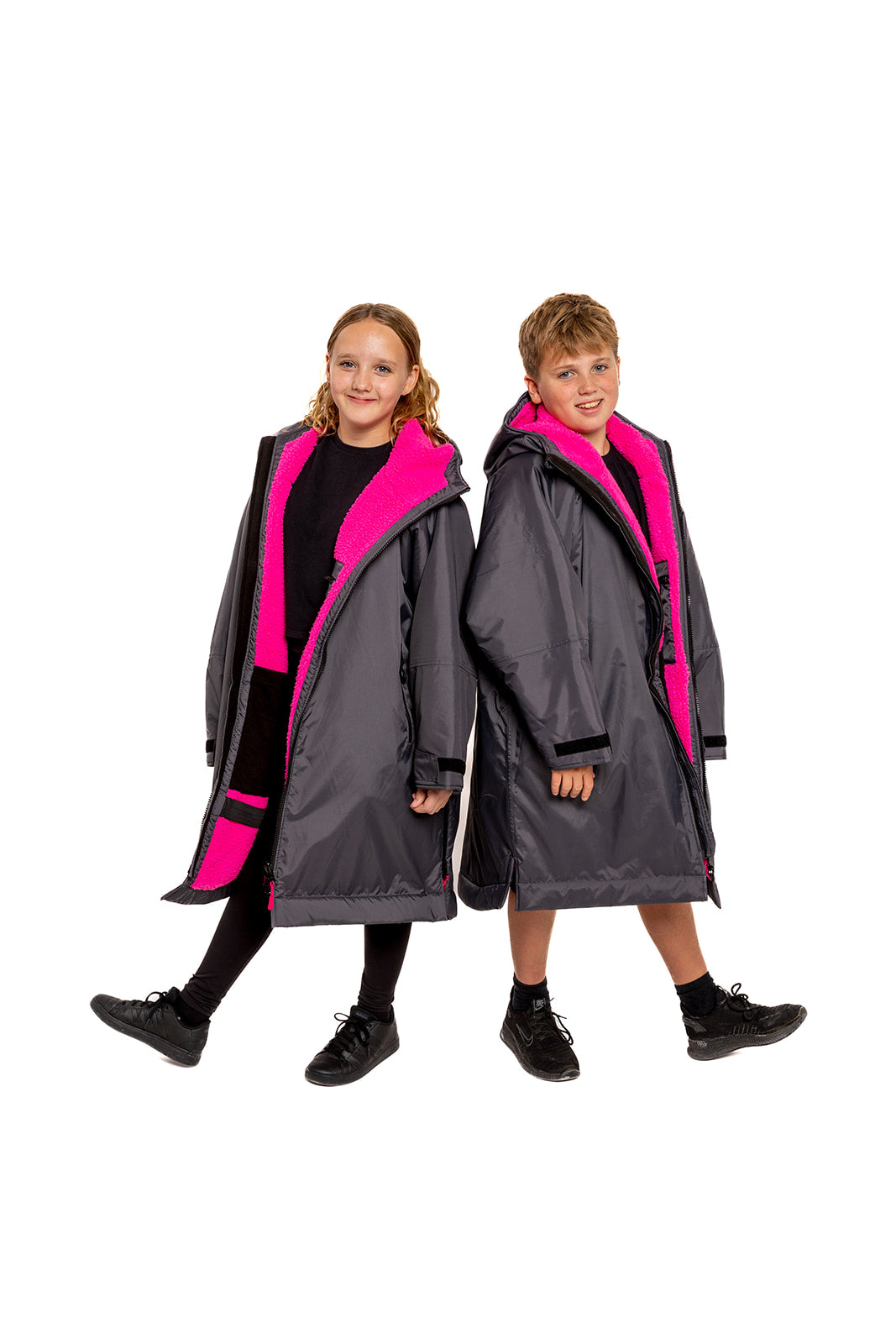 RR Country Grey Kids Change Robe with Pink Fleece