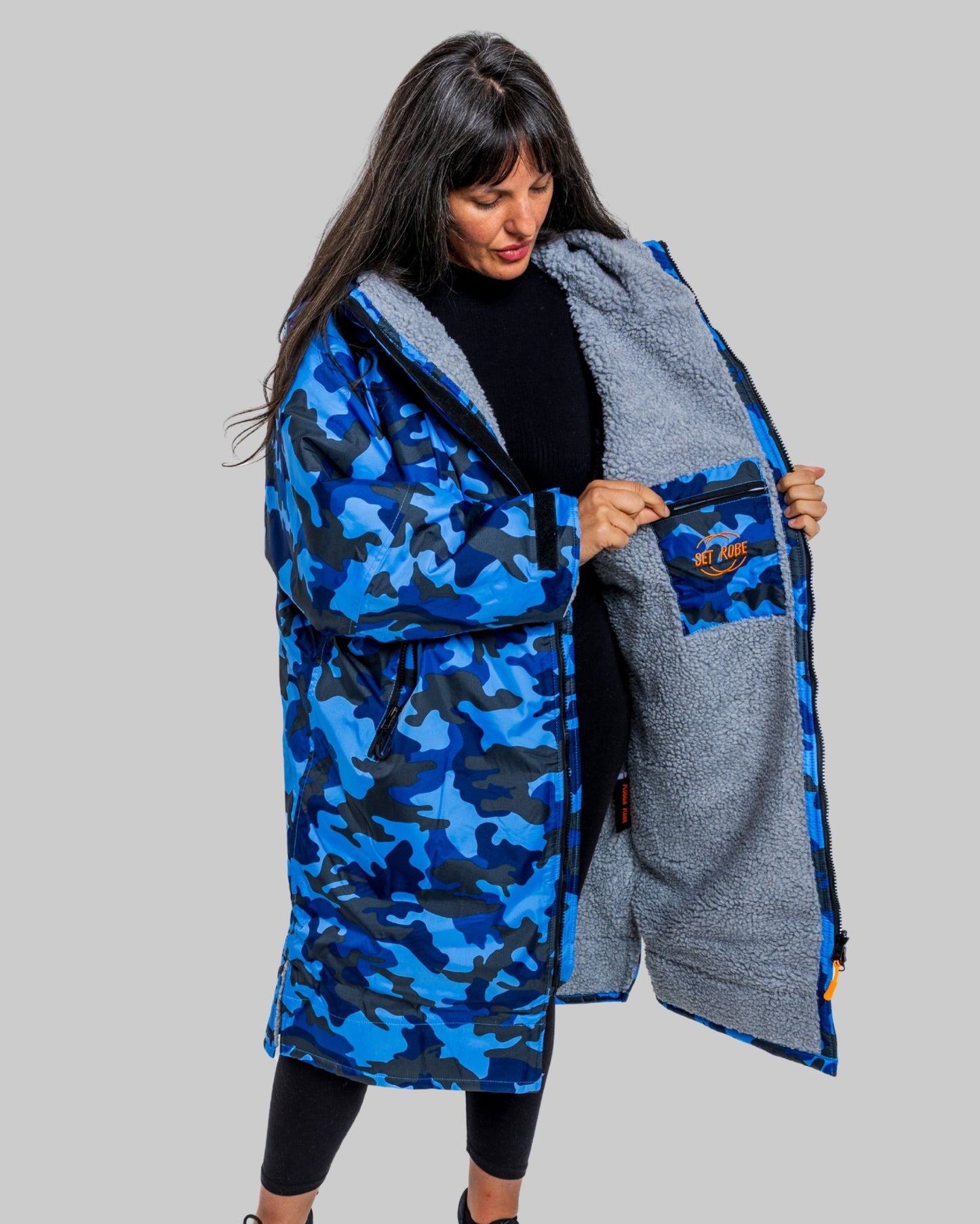 Blue Camo Change Robe with Grey Fleece - Set Robe
