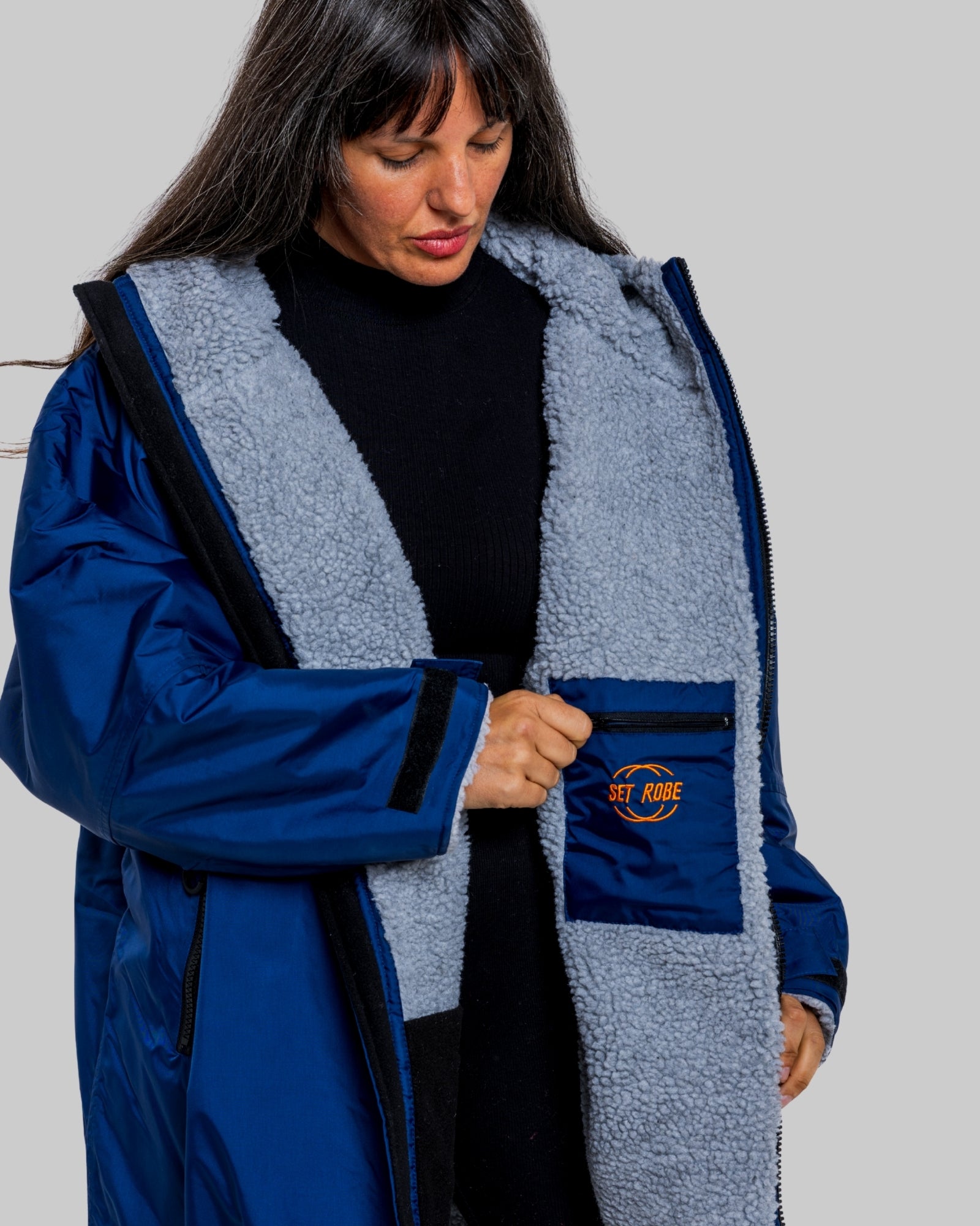Blue Change Robe with Grey Fleece - Set Robe