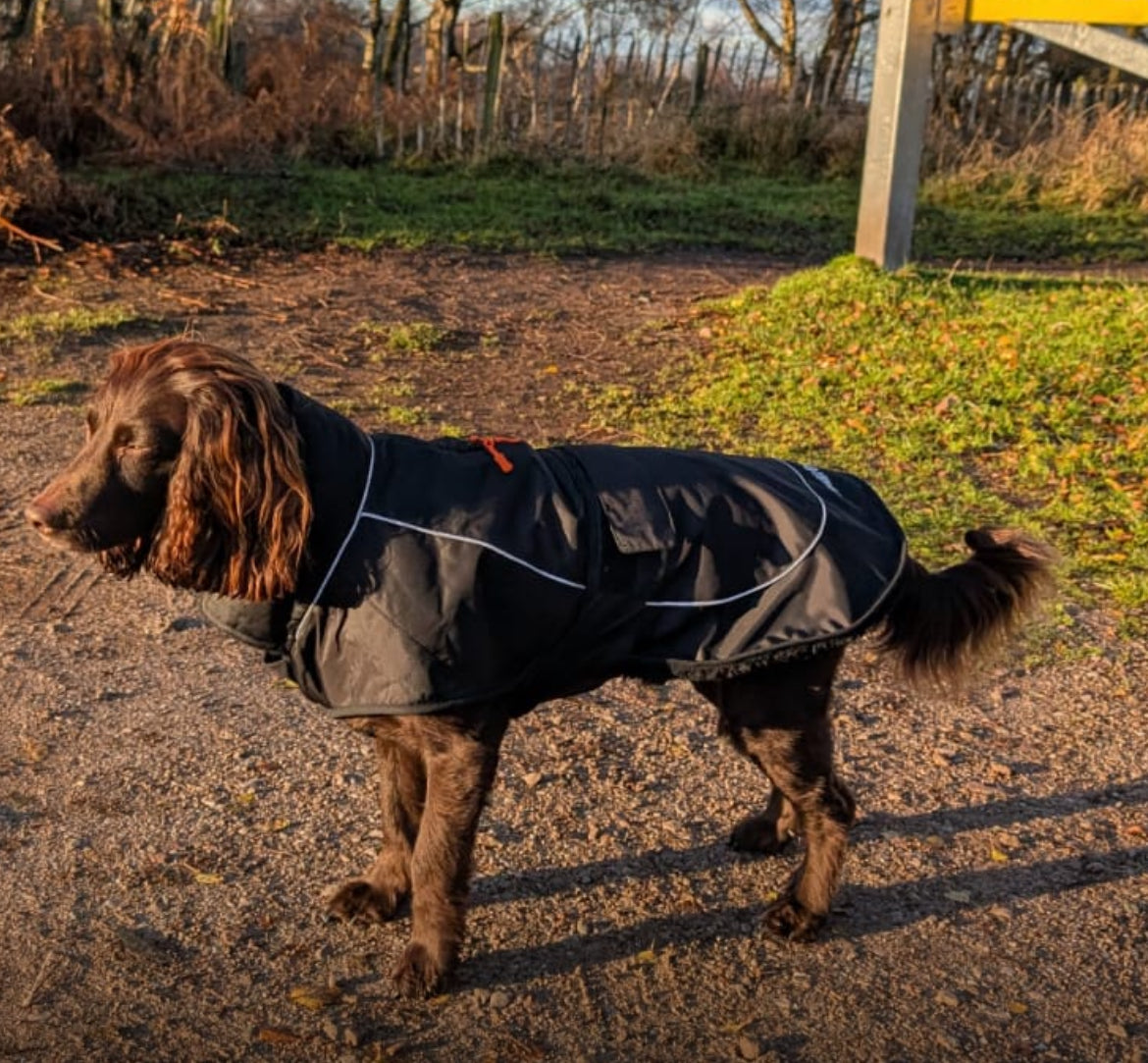 Waterproof Fleece Lined RuggaRobe Dog Coat - Black with Black Fleece