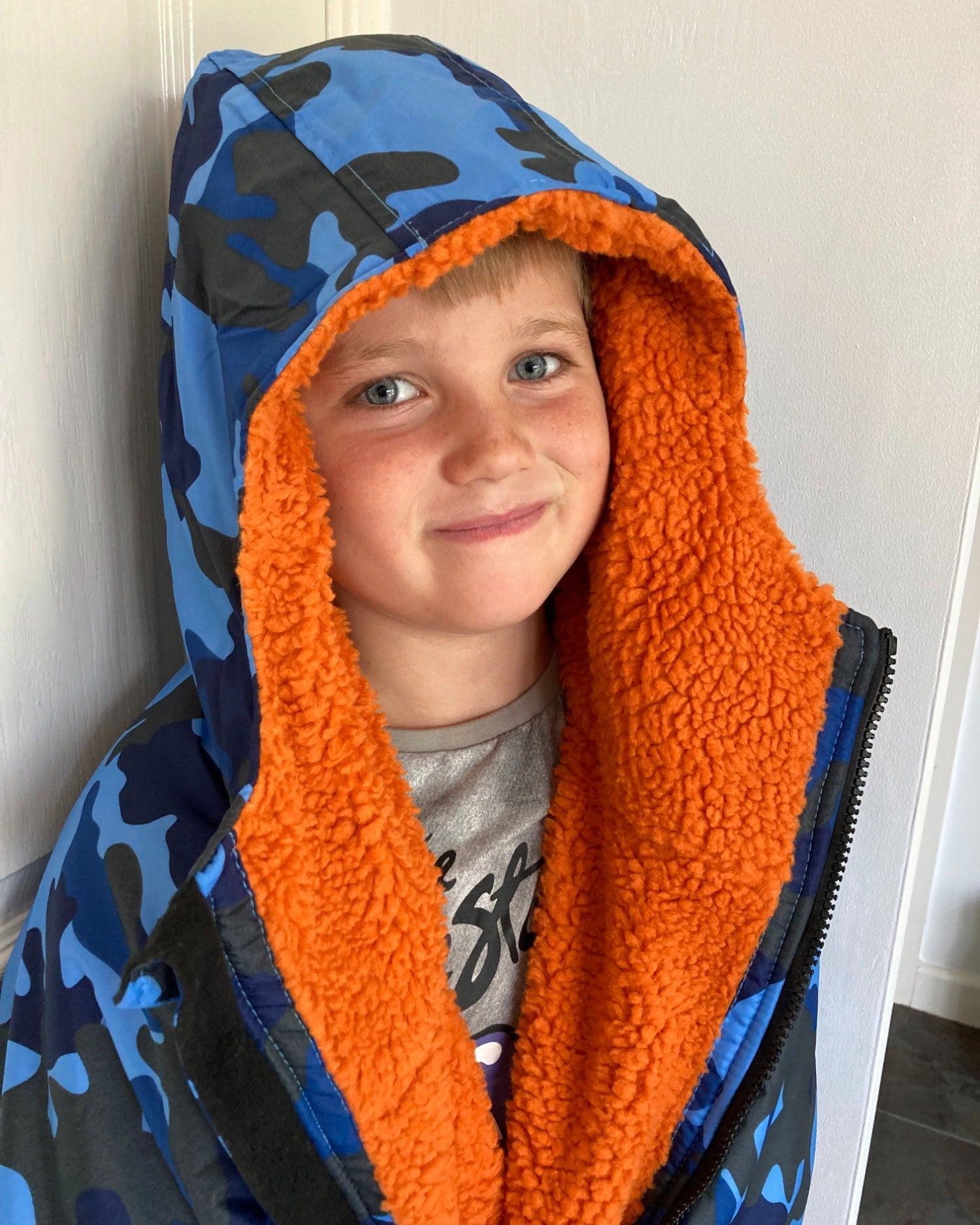 Blue Camo Change Robe with Orange Fleece  - Wolfrun