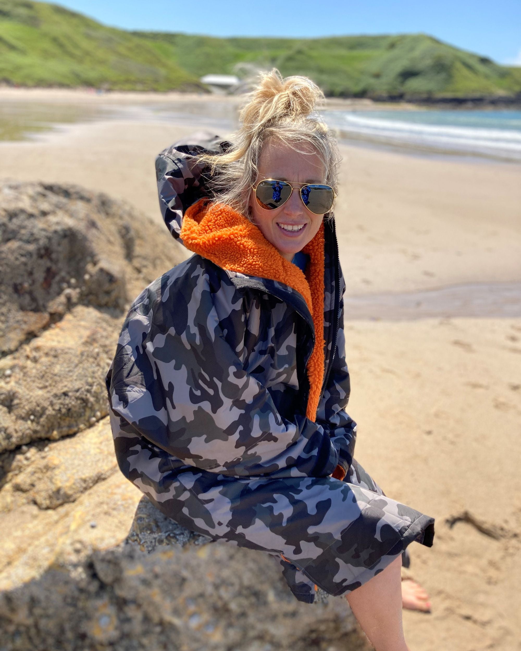 Grey Camo Change Robe with Orange Fleece  - Wolfrun