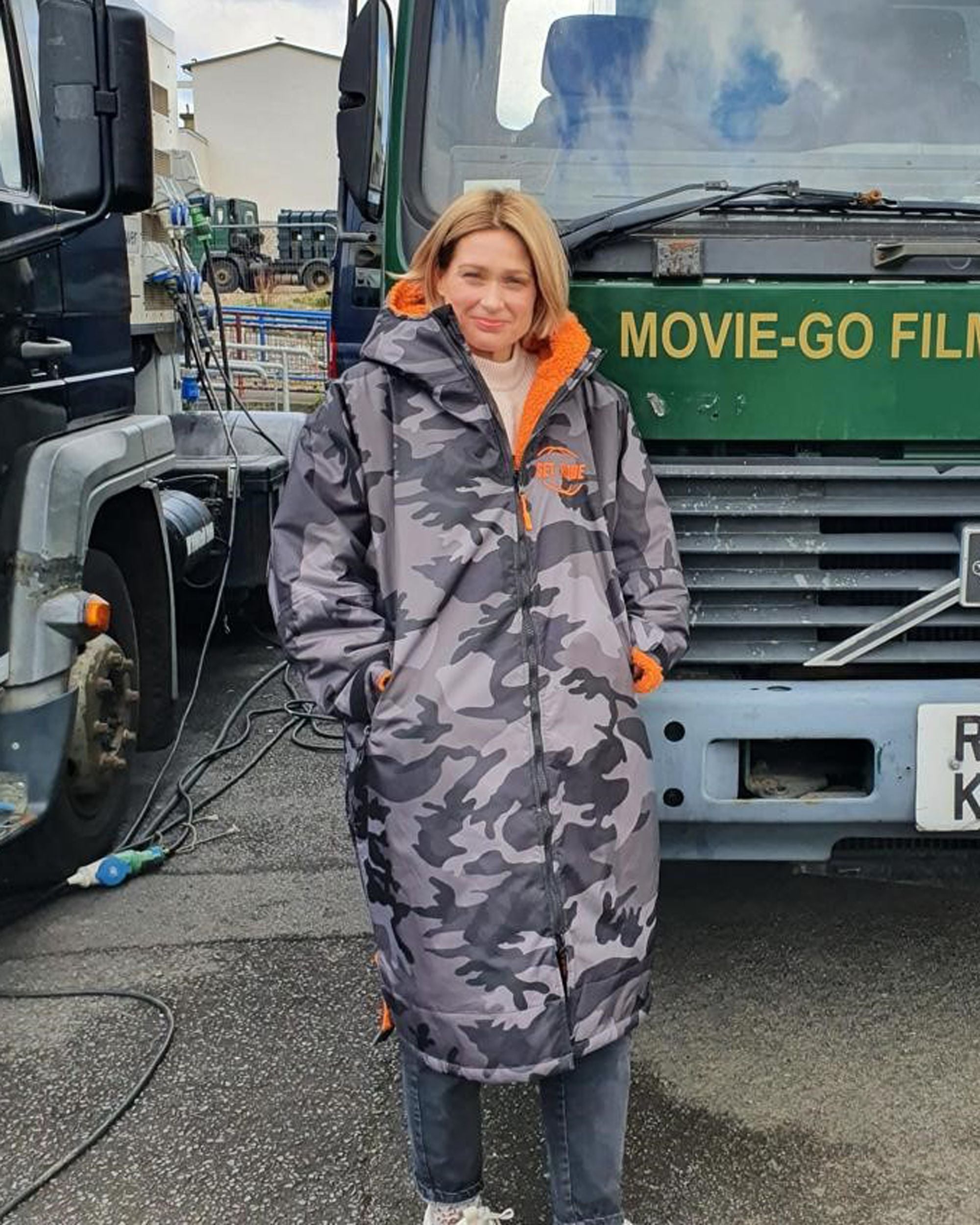 Grey Camo Change Robe with Orange Fleece - Set Robe
